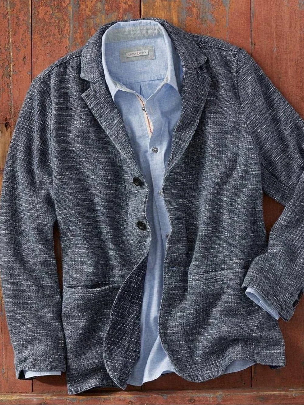 CARBON 2 COBALT MENS METAPHORIC 100% COTTON TWEED BLAZER SIZE LARGE NAVY